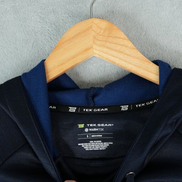 Tek Gear Warmtek Hoodie Mens Small Performance Fleece Pullover Black Blue New - Picture 3 of 12
